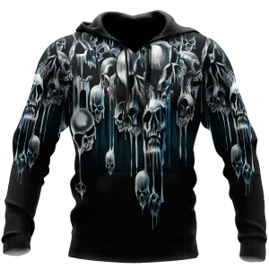 3D All Over Print Black Skull Hoodie For Her, Man Skull Hoodie, Halloween Skull Hoodie