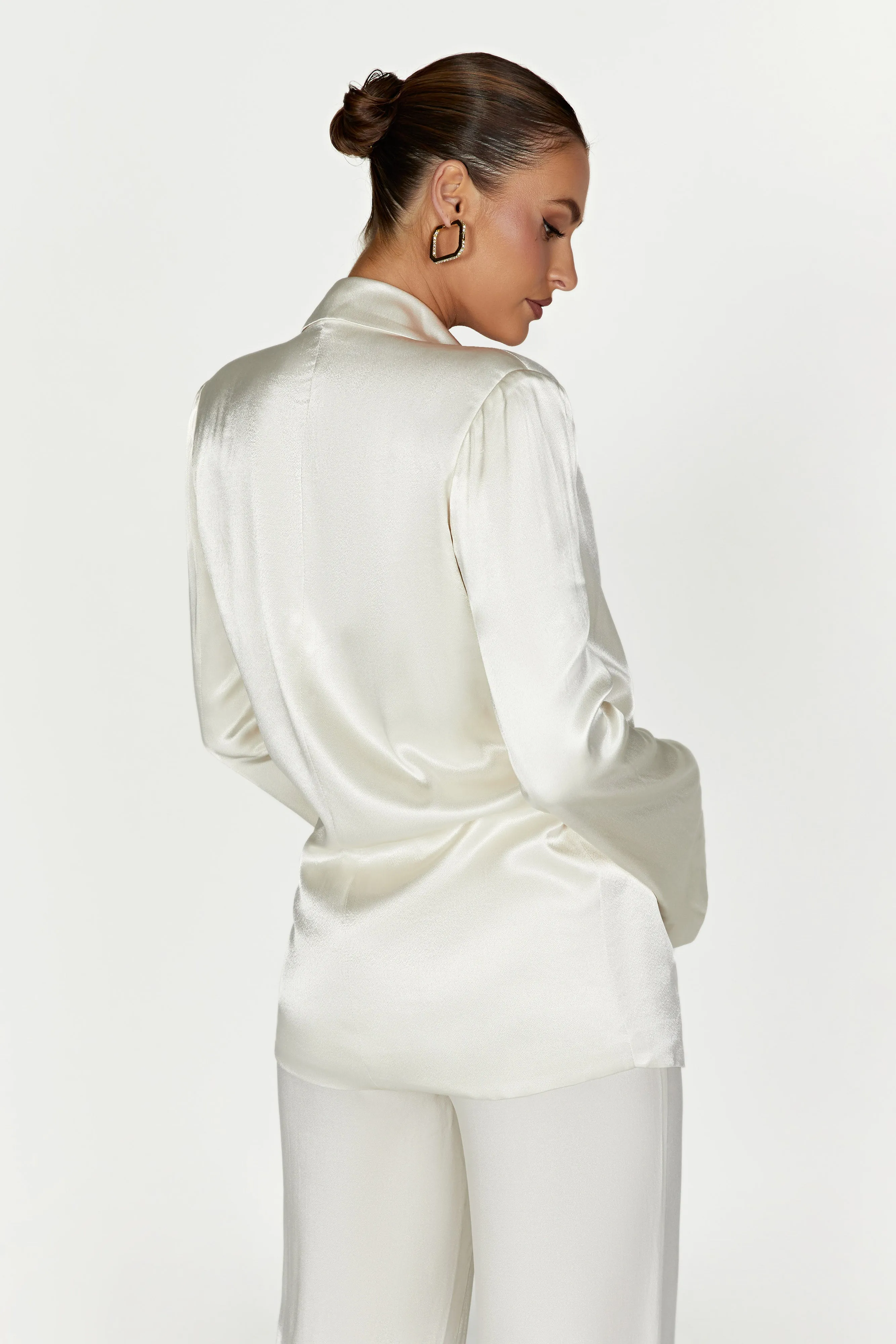 Aspyn Satin Blazer Jacket - Ivory