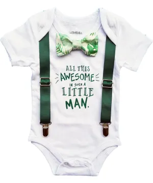 Baby Boy Summer Clothes Palm Tropical Bow Tie and Suspenders