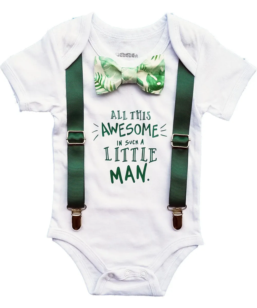 Baby Boy Summer Clothes Palm Tropical Bow Tie and Suspenders
