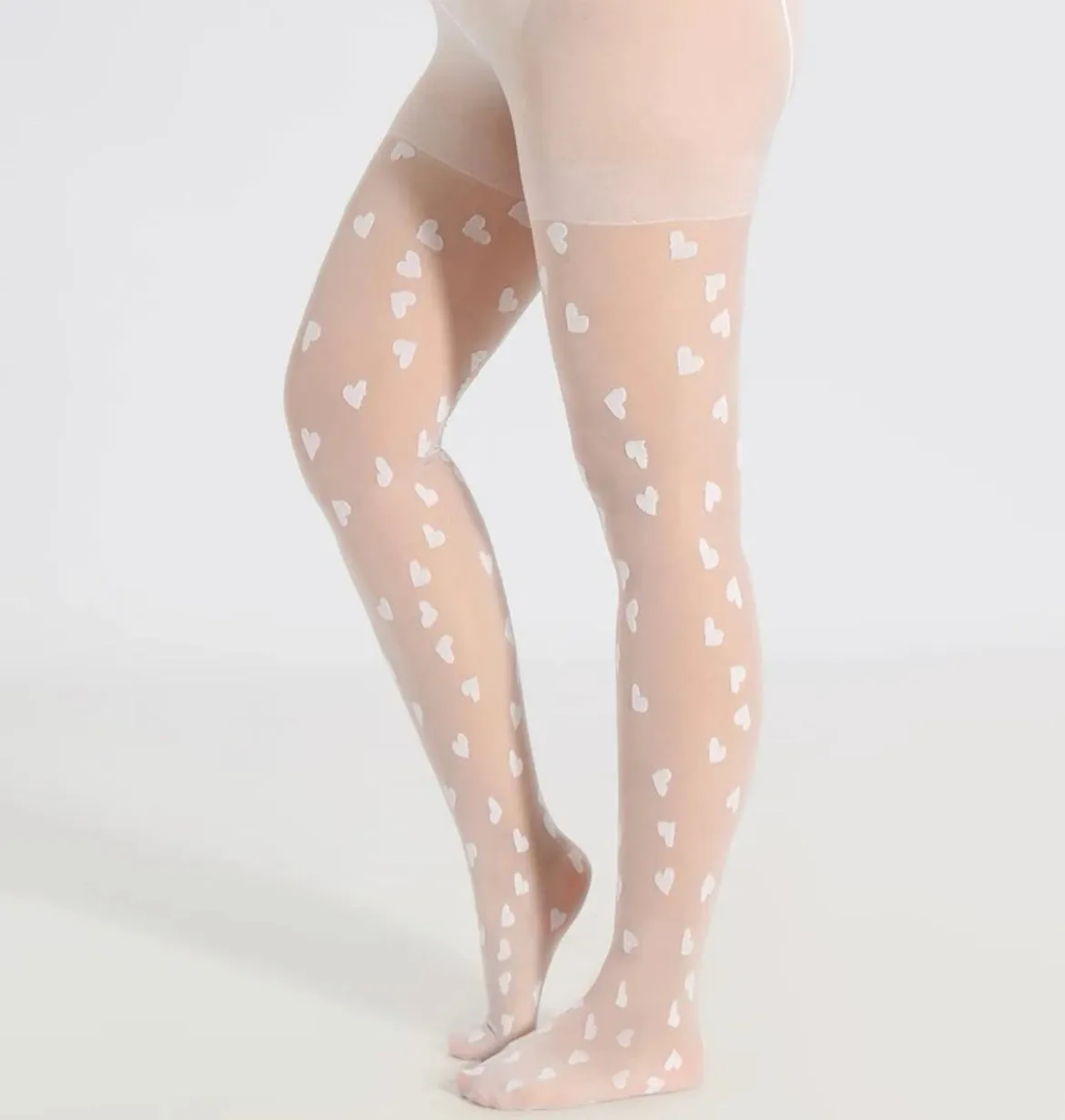 Black Plus Size Pantyhose with Hearts