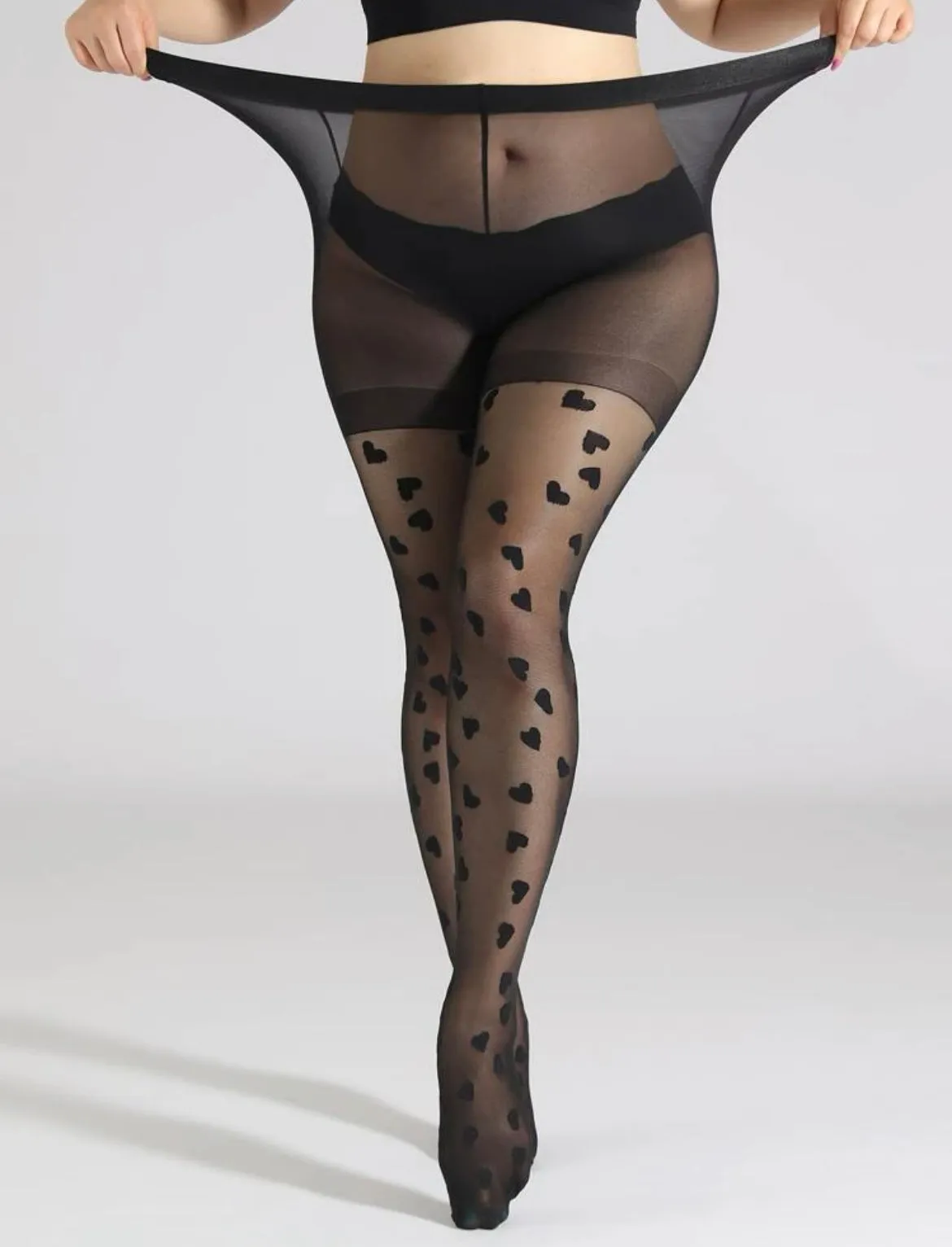 Black Plus Size Pantyhose with Hearts
