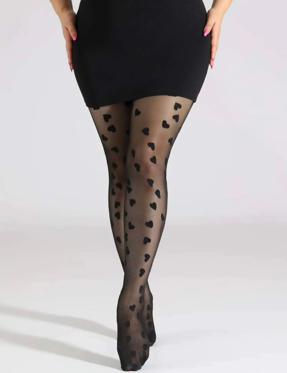 Black Plus Size Pantyhose with Hearts