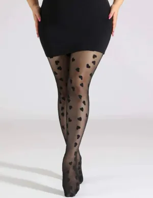 Black Plus Size Pantyhose with Hearts