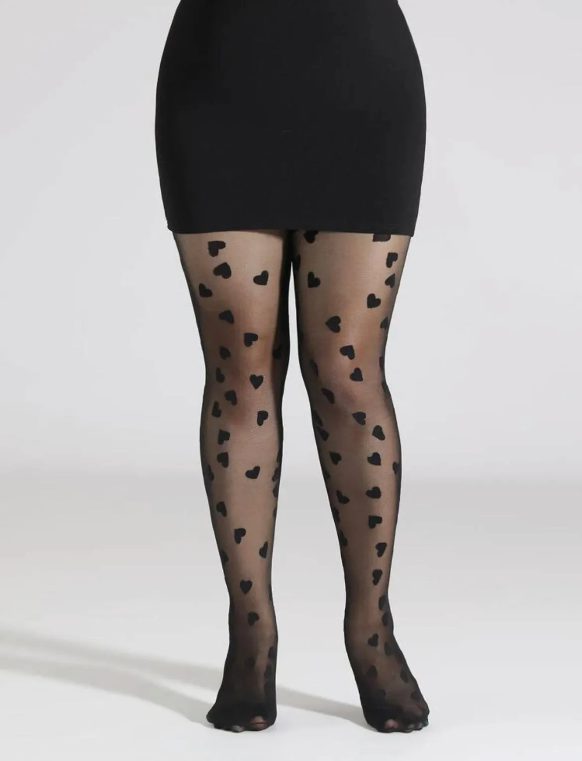 Black Plus Size Pantyhose with Hearts