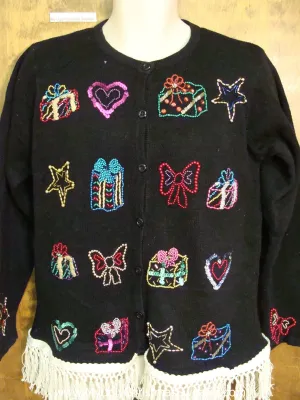 Bling Filled Funny Ugly Christmas Sweater with Fringe