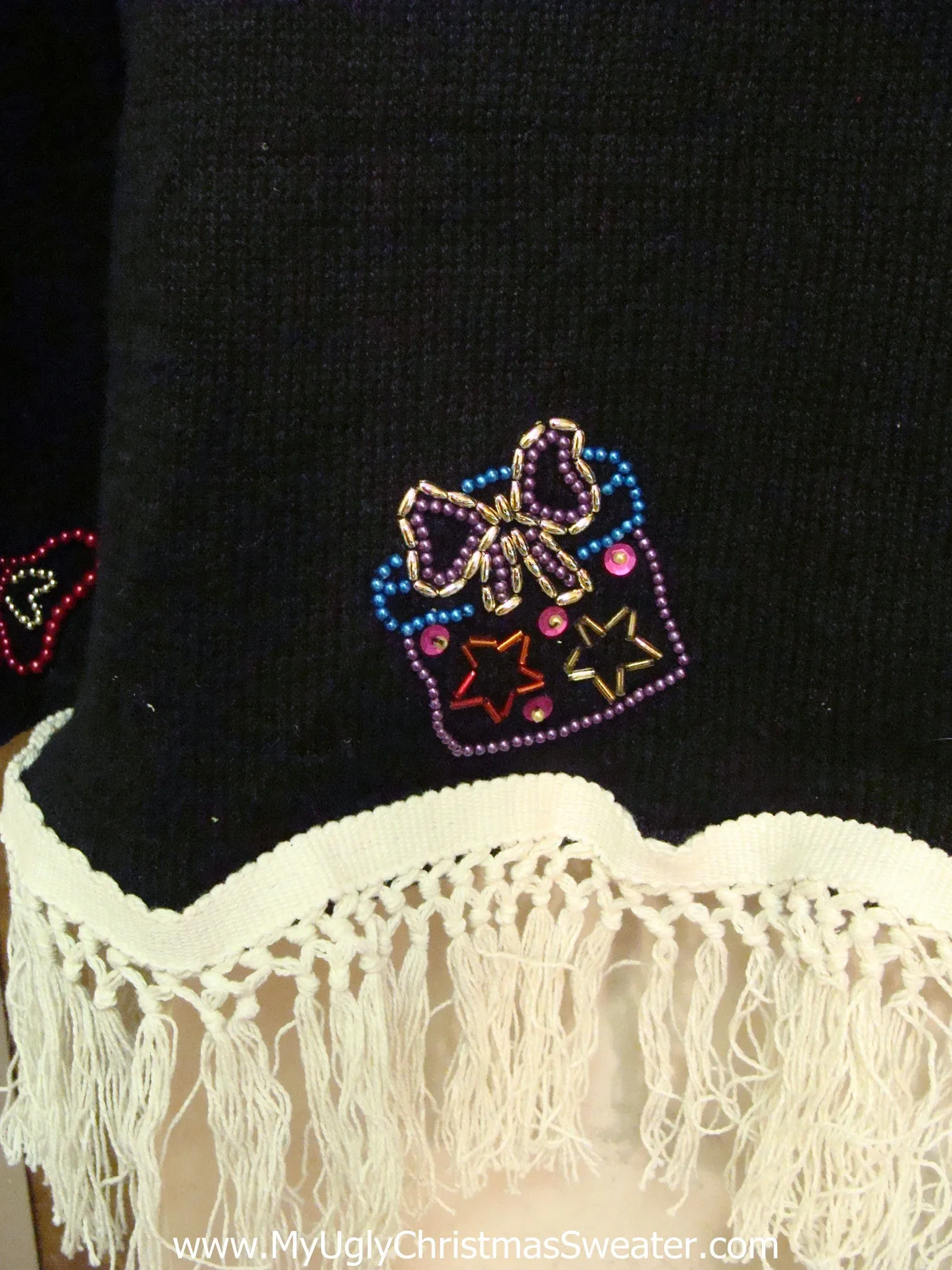 Bling Filled Funny Ugly Christmas Sweater with Fringe