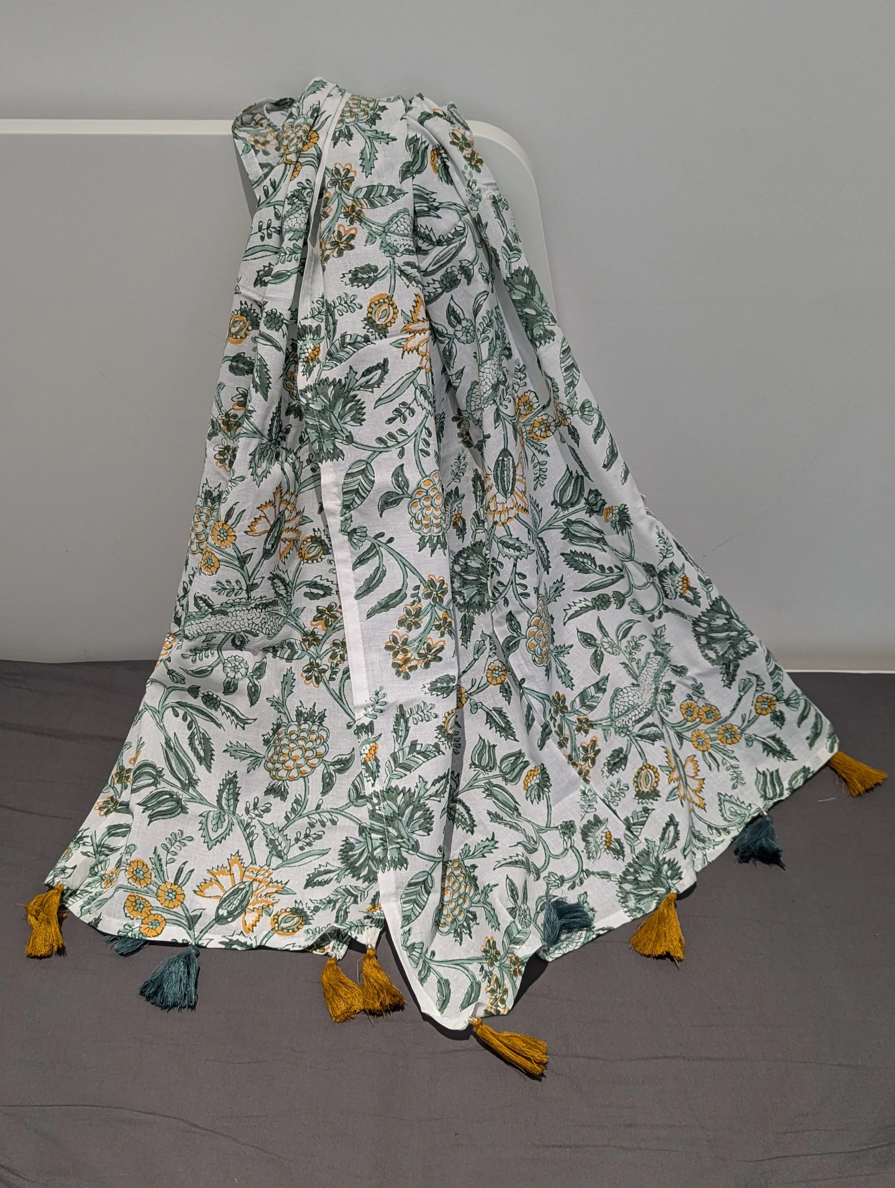 Block Printed Cotton Scarf (tassles)