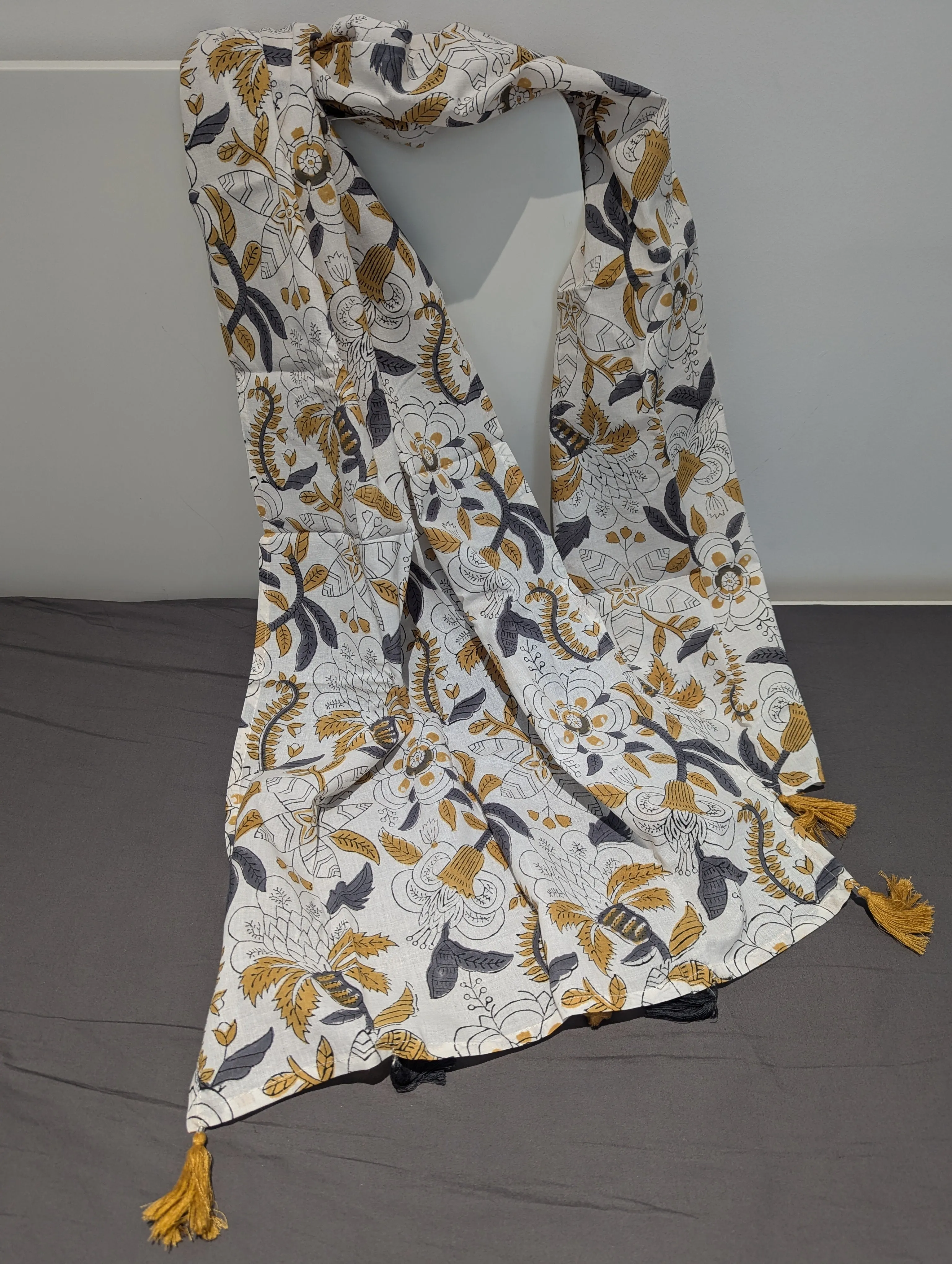 Block Printed Cotton Scarf (tassles)
