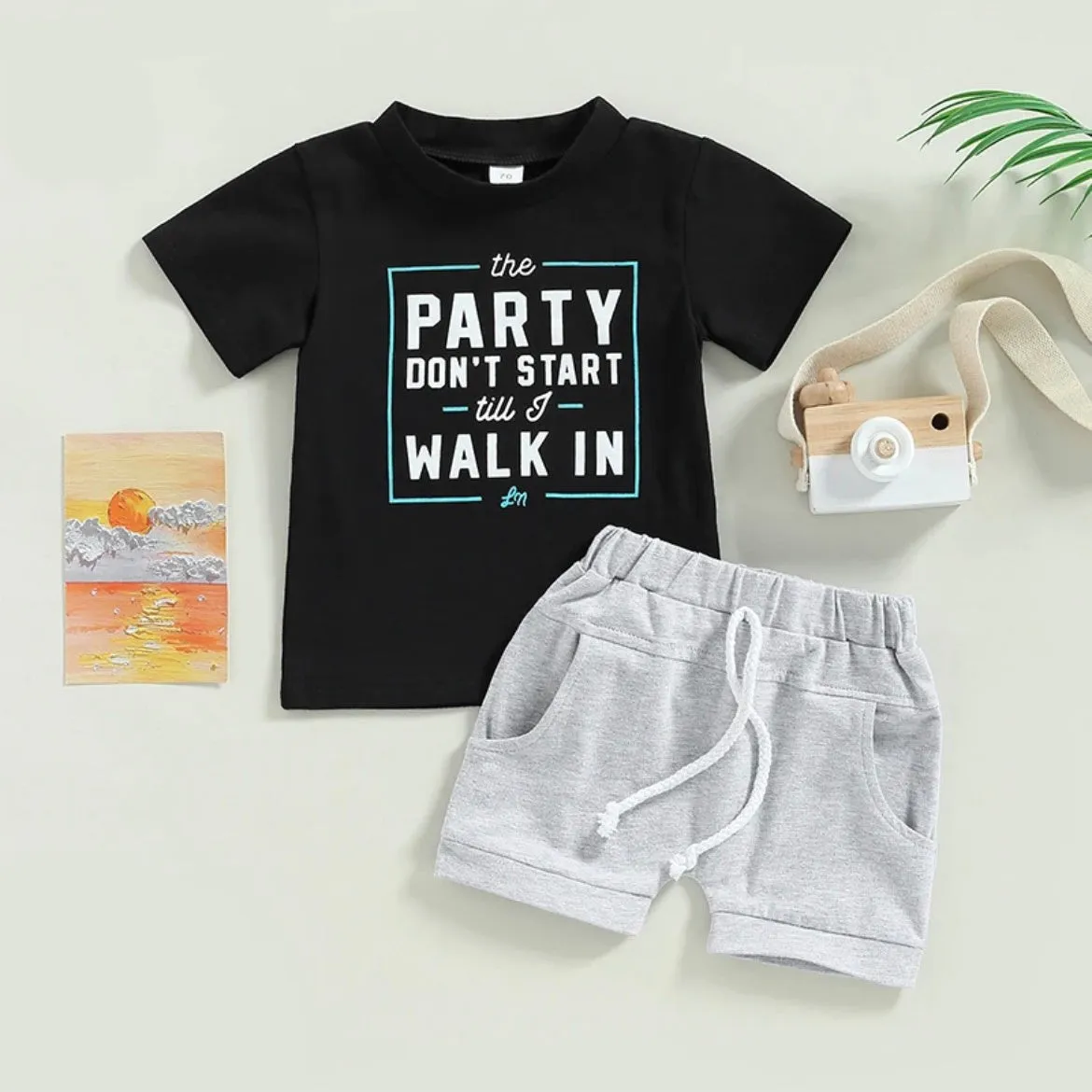 Boys 2 Piece Shorts Sets - Party Dont Start Till I Walk In