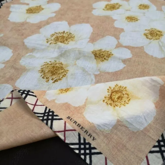 Burberry Nova Check Floral Print Cotton Scarf