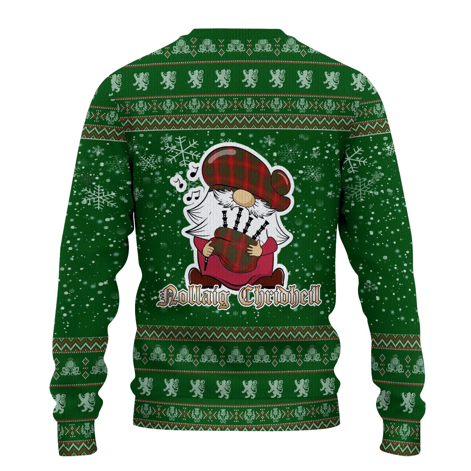 Burns Clan Christmas Family Ugly Sweater with Funny Gnome Playing Bagpipes
