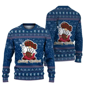 Burns Clan Christmas Family Ugly Sweater with Funny Gnome Playing Bagpipes