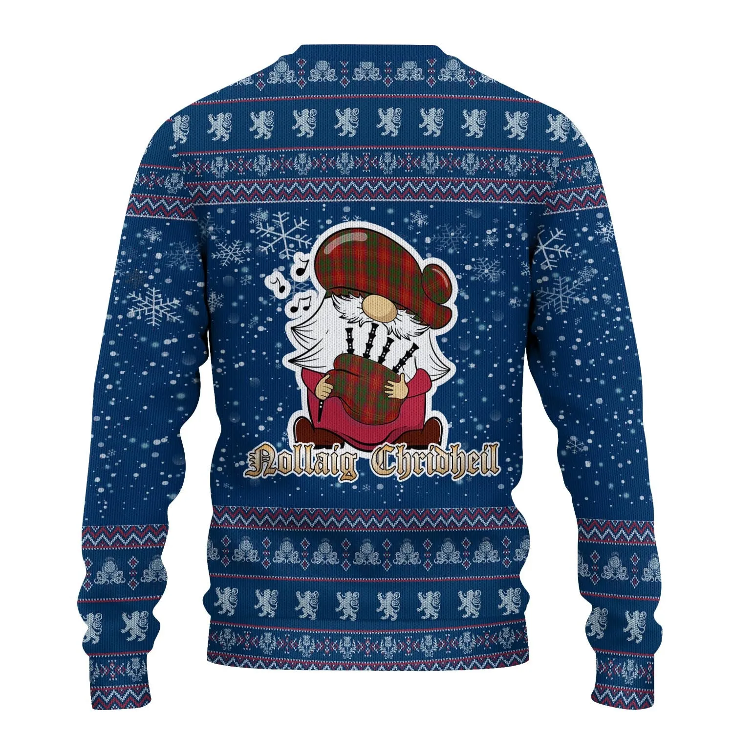 Burns Clan Christmas Family Ugly Sweater with Funny Gnome Playing Bagpipes