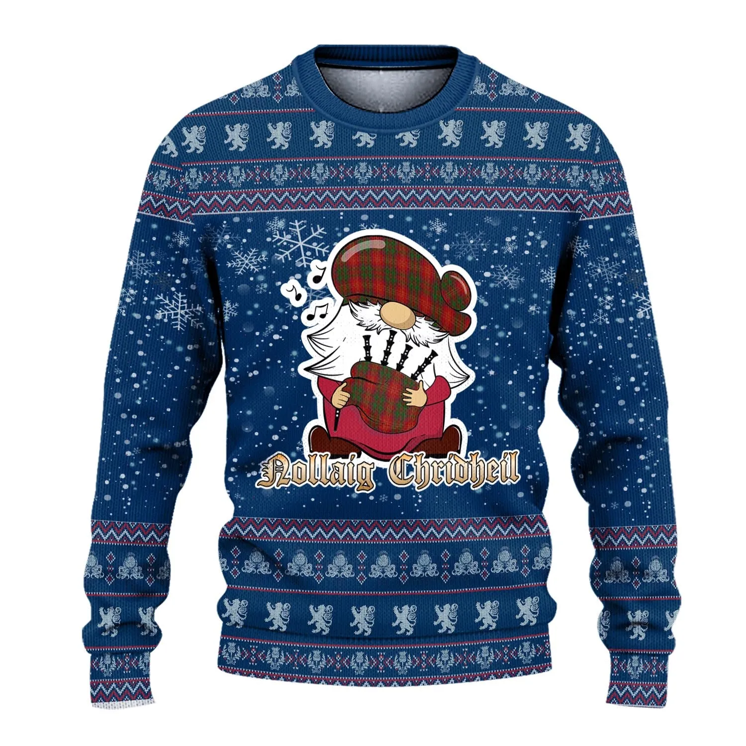 Burns Clan Christmas Family Ugly Sweater with Funny Gnome Playing Bagpipes