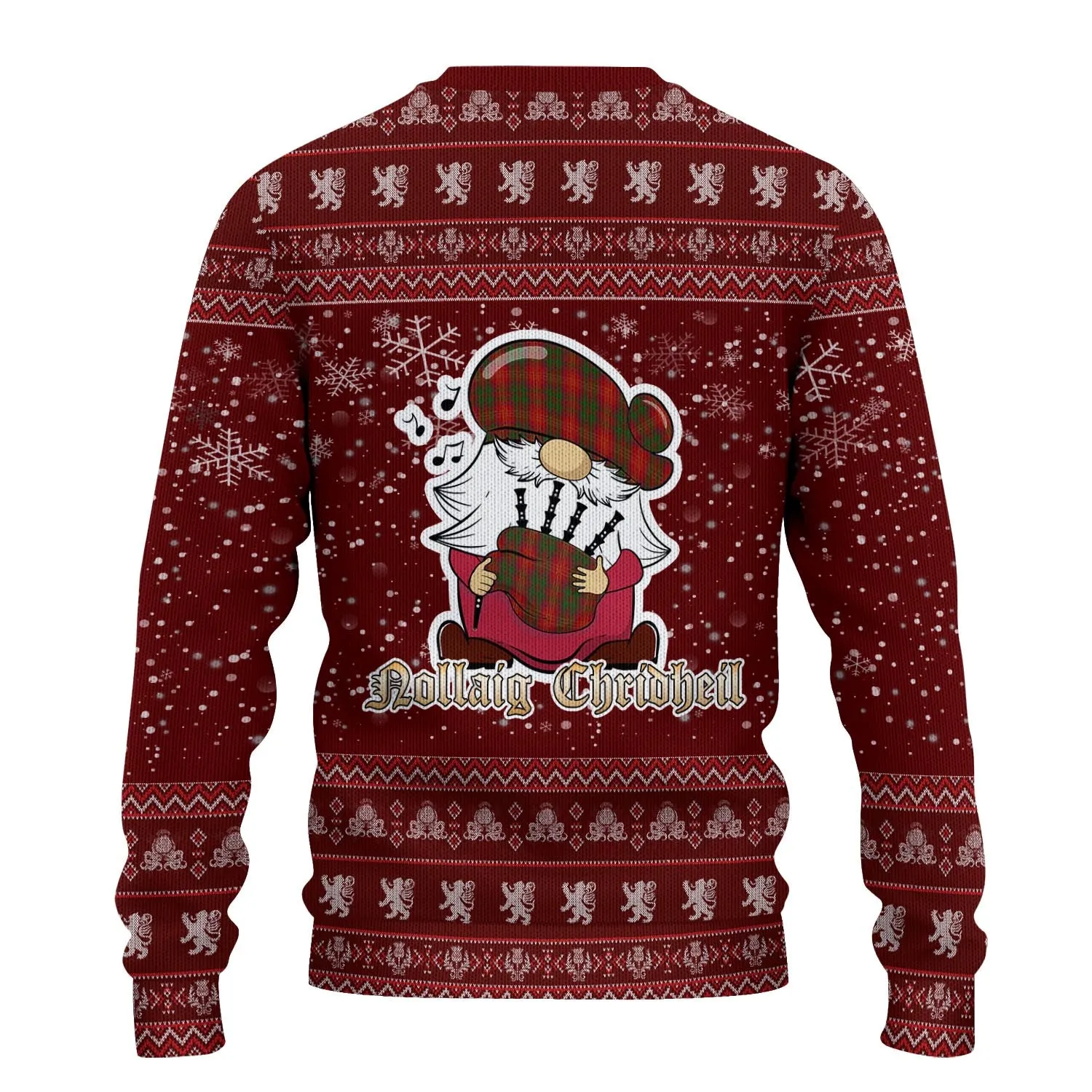Burns Clan Christmas Family Ugly Sweater with Funny Gnome Playing Bagpipes