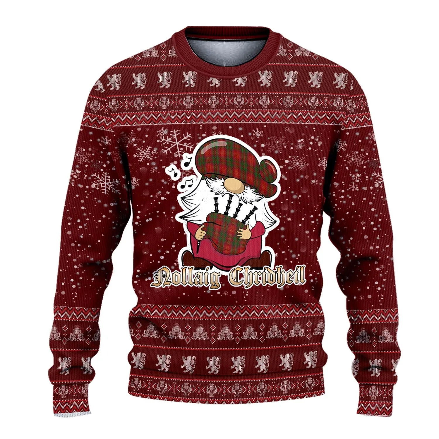 Burns Clan Christmas Family Ugly Sweater with Funny Gnome Playing Bagpipes