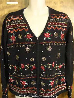 Cheap Black Christmas Sweater with Poinsettias