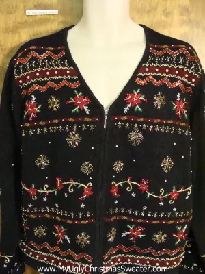 Cheap Poinsettias and Snowflakes Cute Xmas Sweater