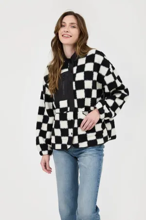 CHECKERED SNAP BUTTON FLEECE JACKET