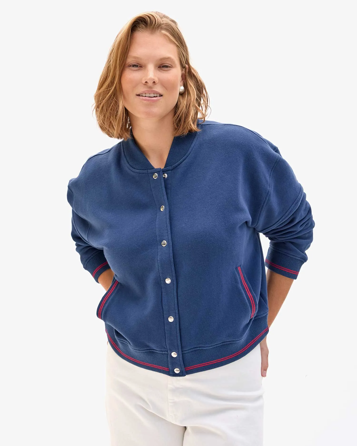 Clare V. Le Varsity Snap Navy AP-LS-LS-100295