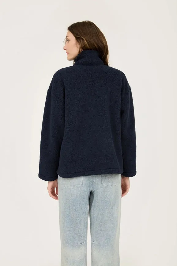 Collared Half Zip Up Fleece Jacket NAVY
