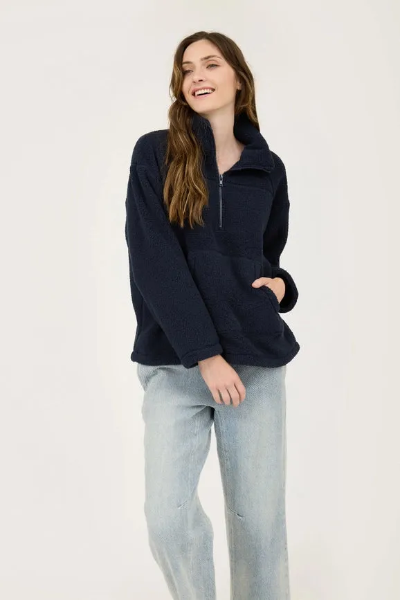 Collared Half Zip Up Fleece Jacket NAVY