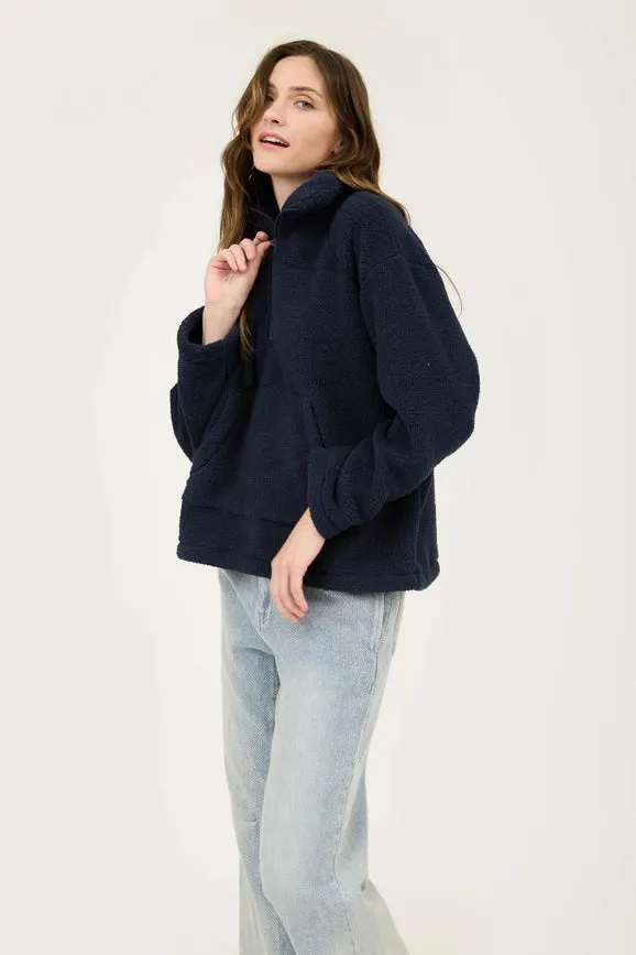 Collared Half Zip Up Fleece Jacket NAVY
