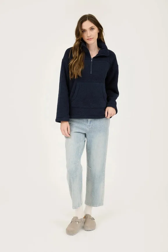 Collared Half Zip Up Fleece Jacket NAVY