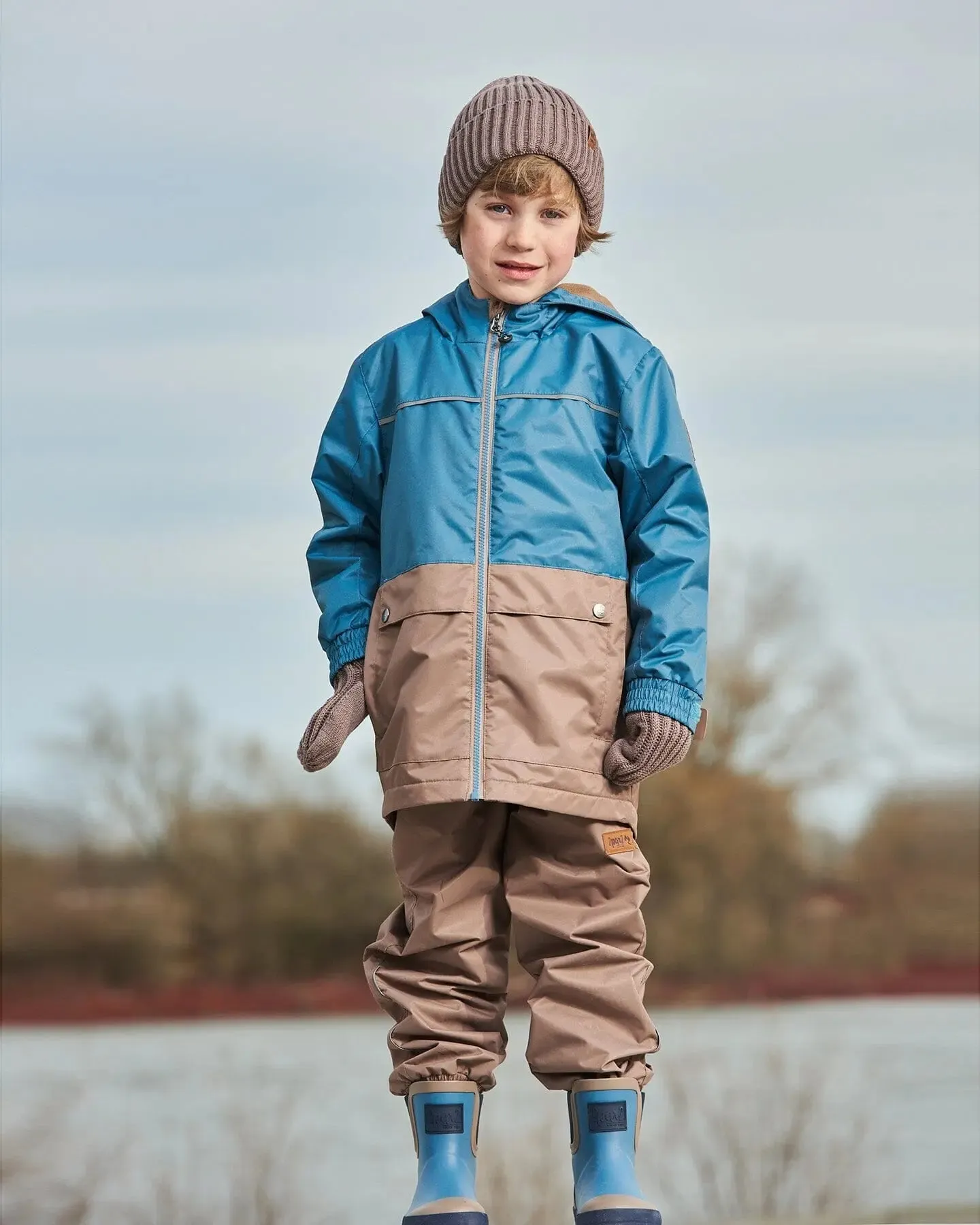 Colorblock Mid-Season Jacket Neutral Blue And Taupe