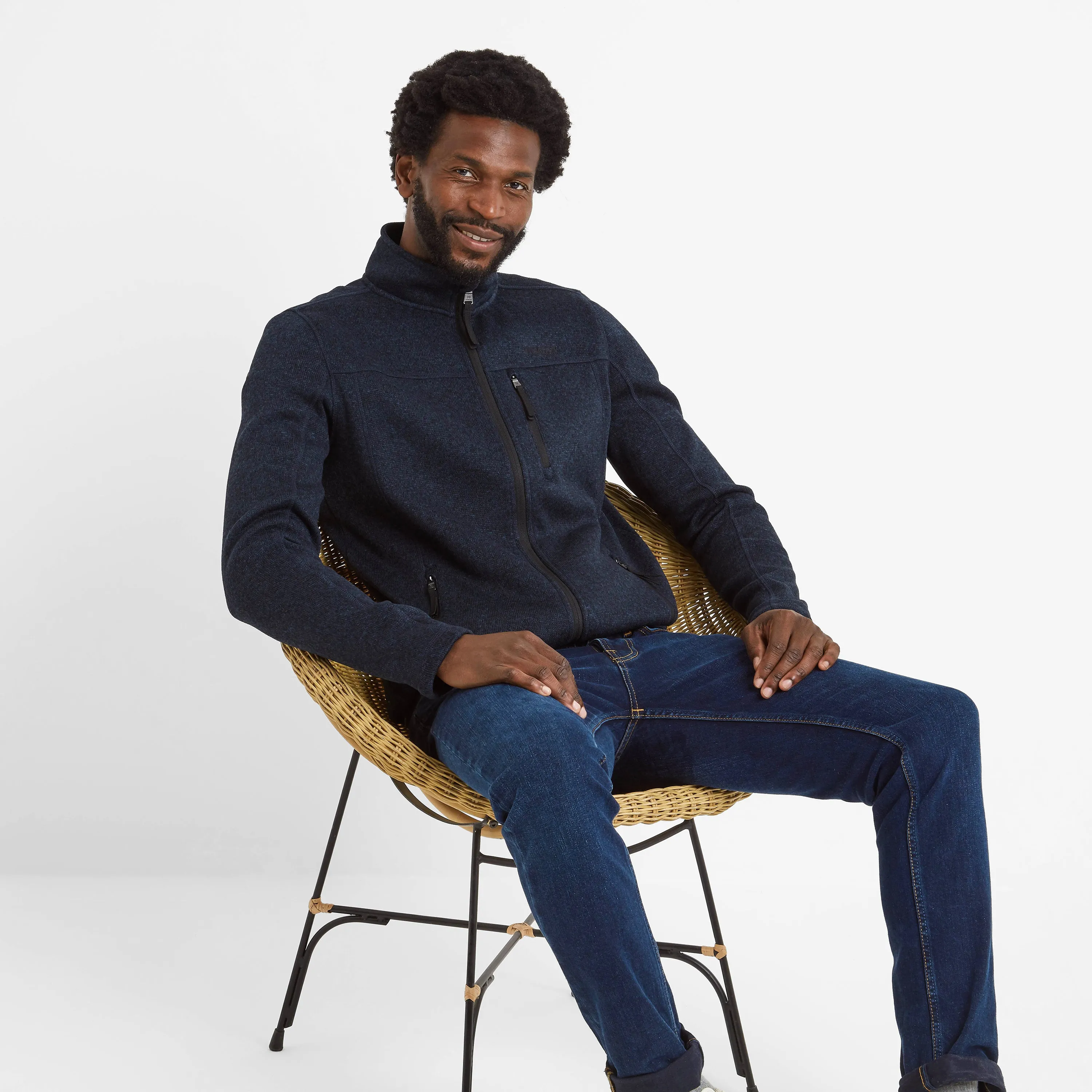 Cresswell Mens Knitlook Fleece Jacket - Dark Indigo Marl