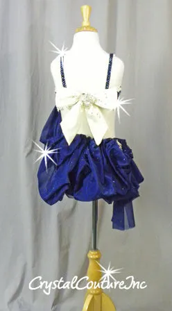 Custom Navy Blue Connected Two-Piece with Ivory Accents - Swarovski Rhinestones