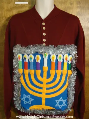 Deep Burgandy Mens Hanukkah Sweater
