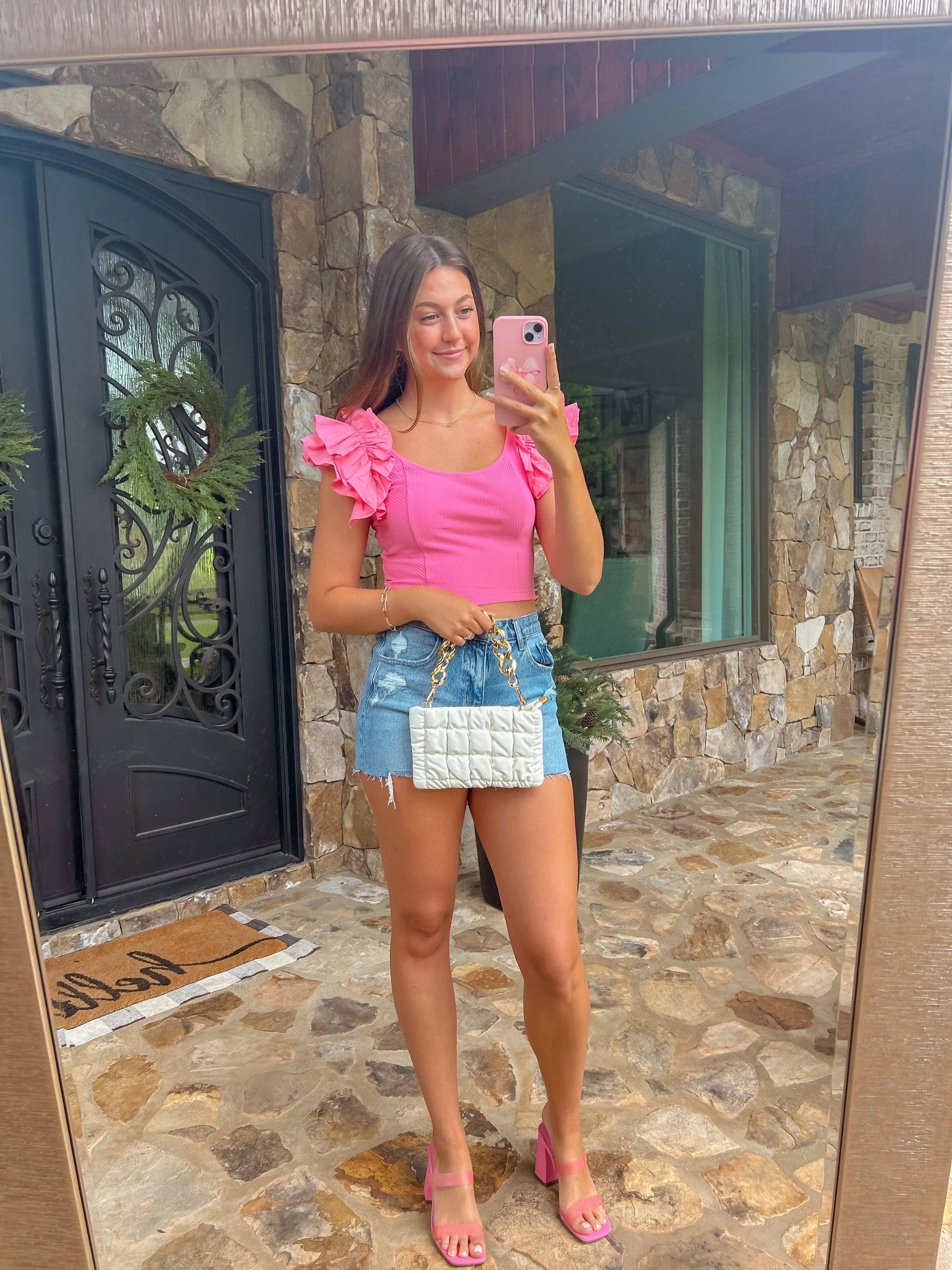 Doll Pink Flutter Sleeve Ribbed Crop Top