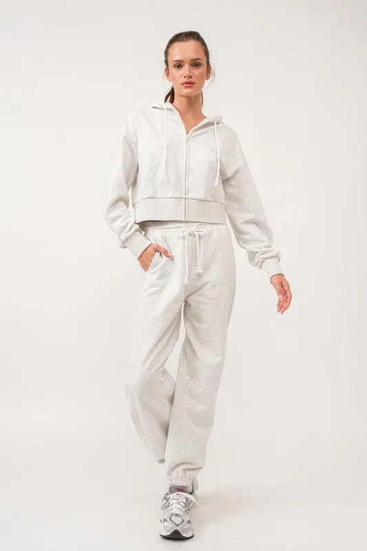 Elora Loose Fit Crop Length Terry Fleece Hooded Jacket