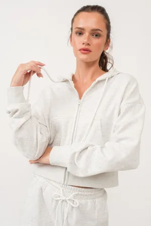 Elora Loose Fit Crop Length Terry Fleece Hooded Jacket