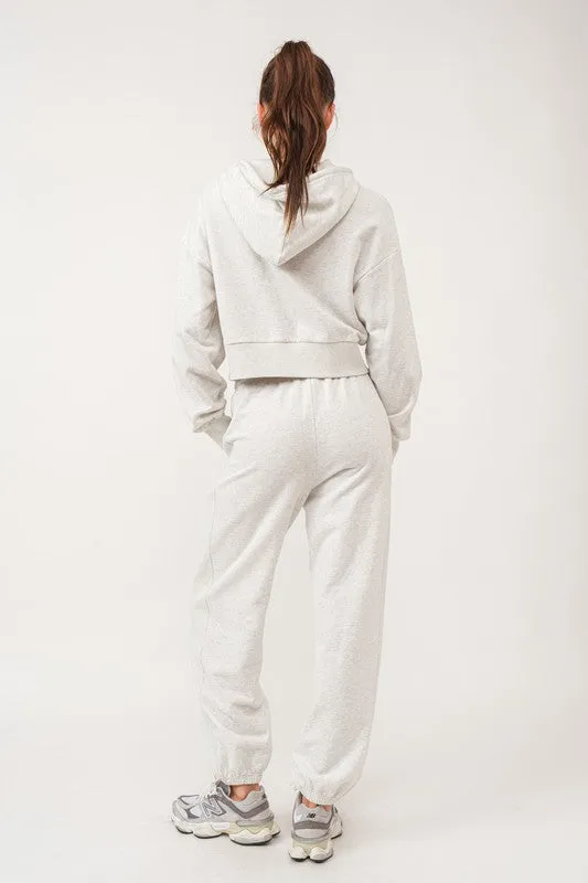 Elora Loose Fit Crop Length Terry Fleece Hooded Jacket