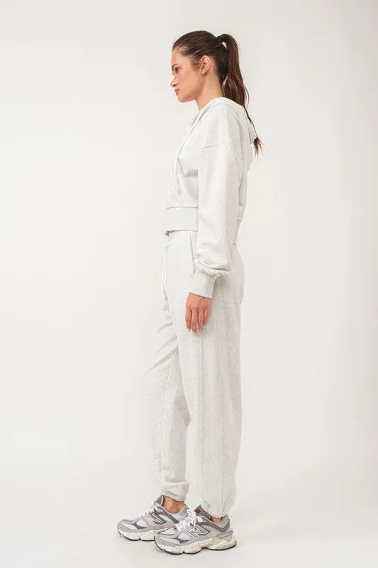 Elora Loose Fit Crop Length Terry Fleece Hooded Jacket