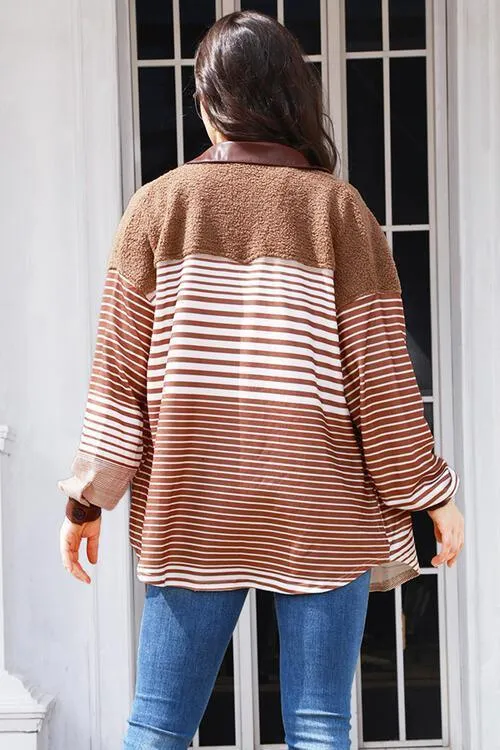 Embrace The Cold Season Fleece Trim Striped Jacket