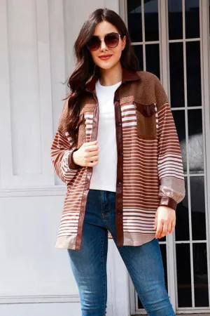 Embrace The Cold Season Fleece Trim Striped Jacket