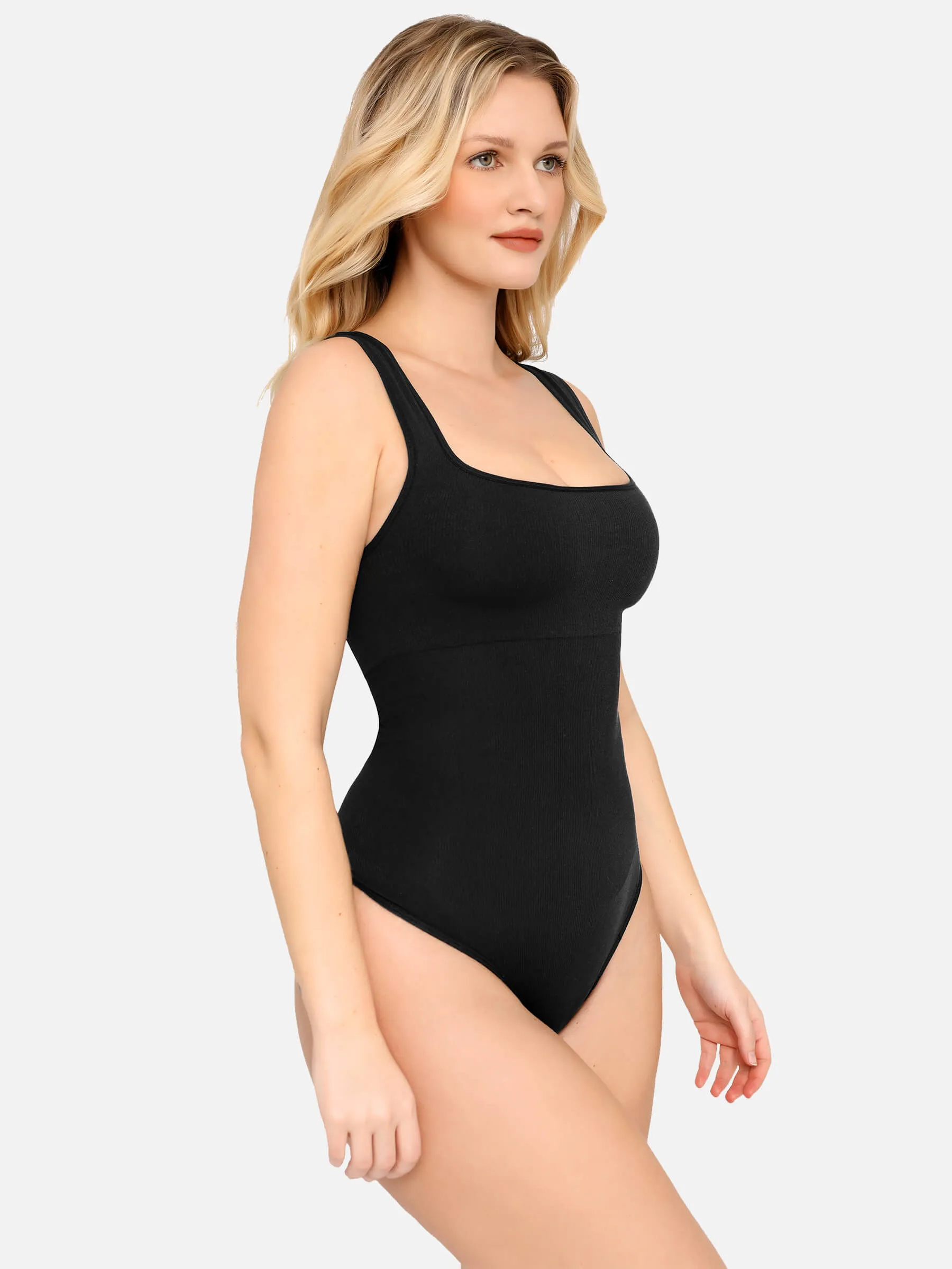 Feelingirl Square Neck Belly Smoothing Thong Bodysuit