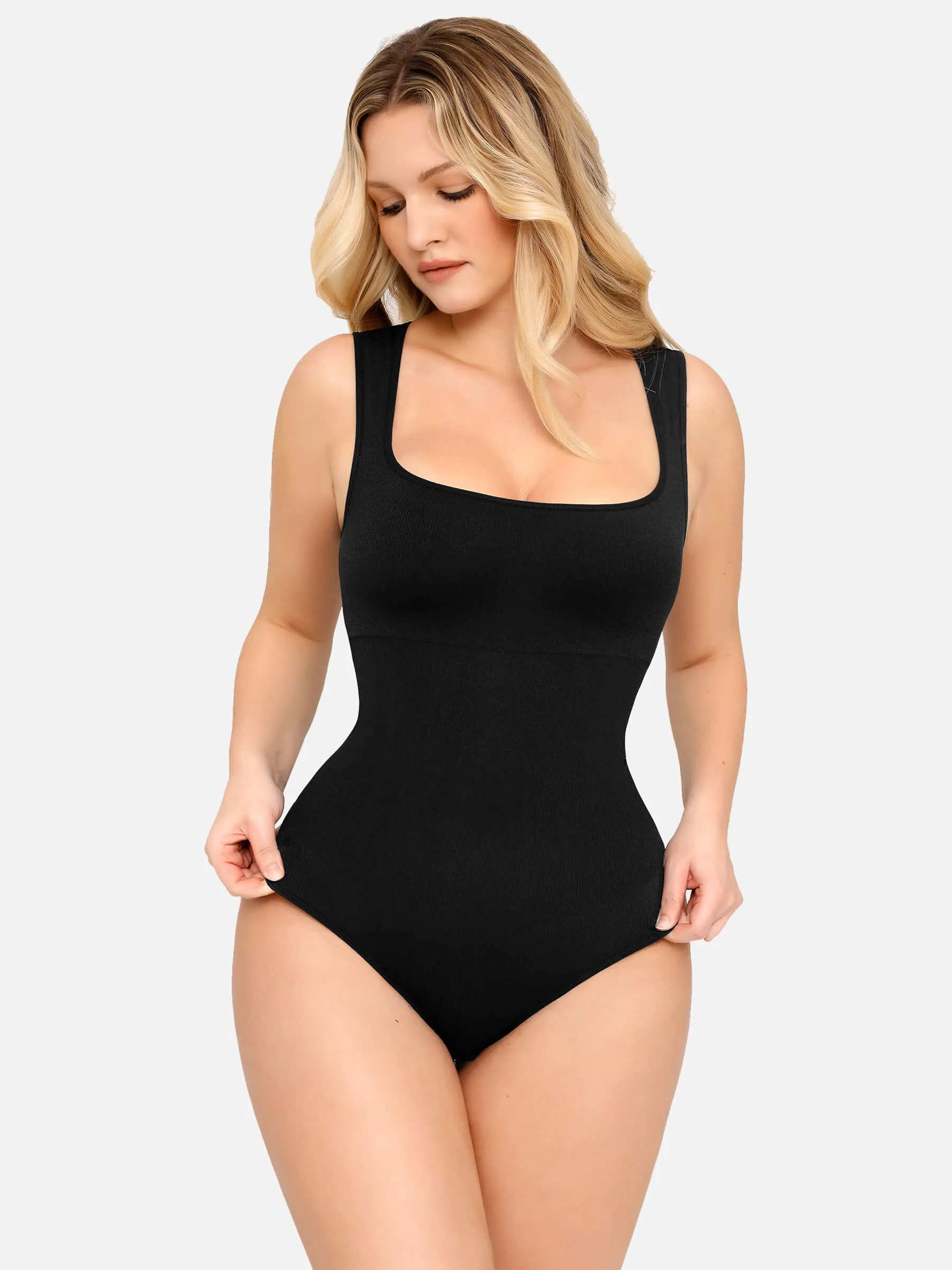 Feelingirl Square Neck Belly Smoothing Thong Bodysuit