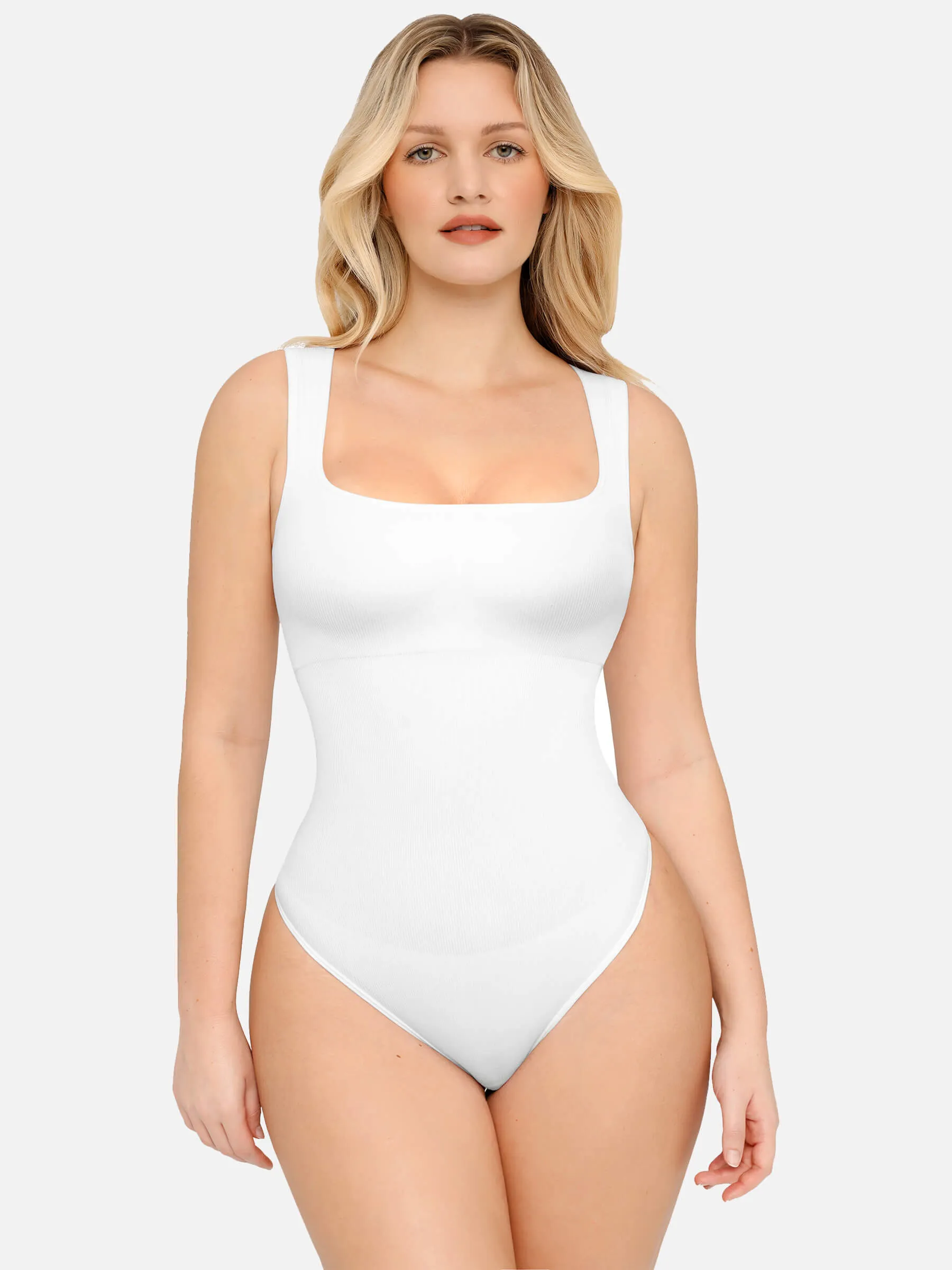 Feelingirl Square Neck Belly Smoothing Thong Bodysuit