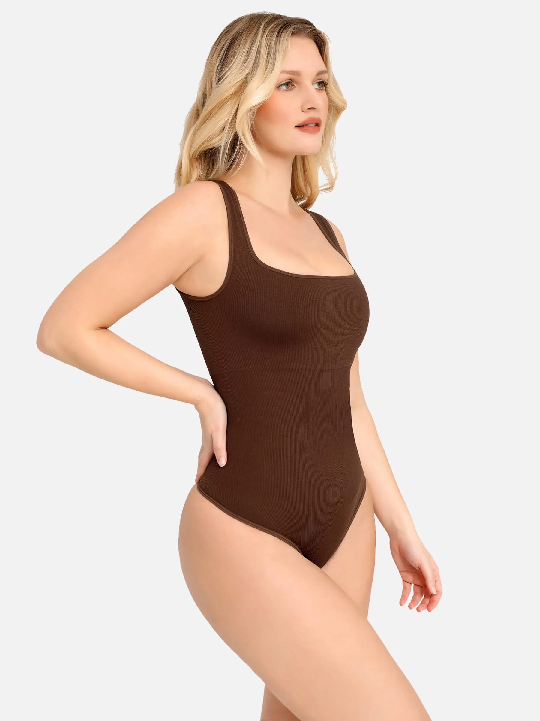 Feelingirl Square Neck Belly Smoothing Thong Bodysuit