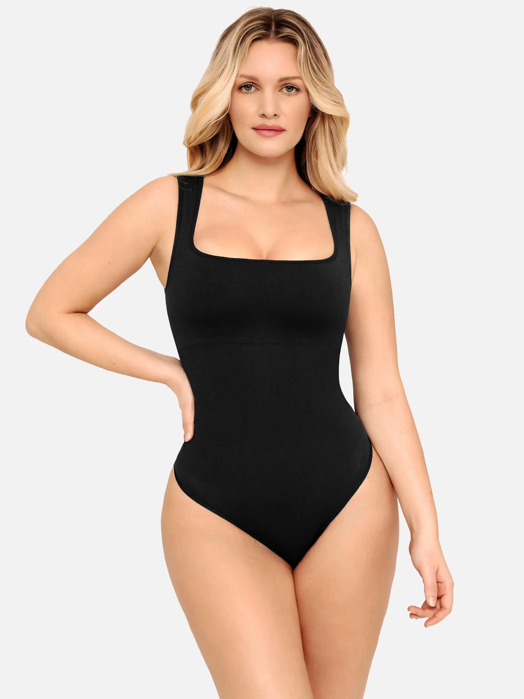 Feelingirl Square Neck Belly Smoothing Thong Bodysuit
