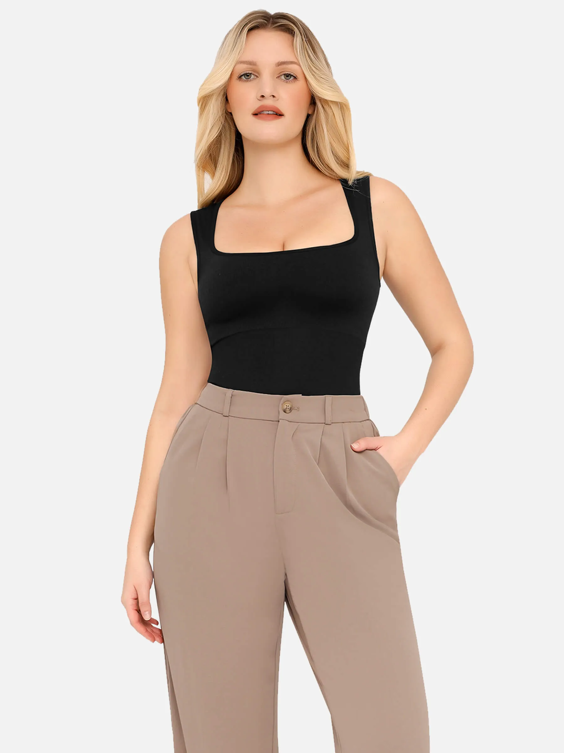 Feelingirl Square Neck Belly Smoothing Thong Bodysuit