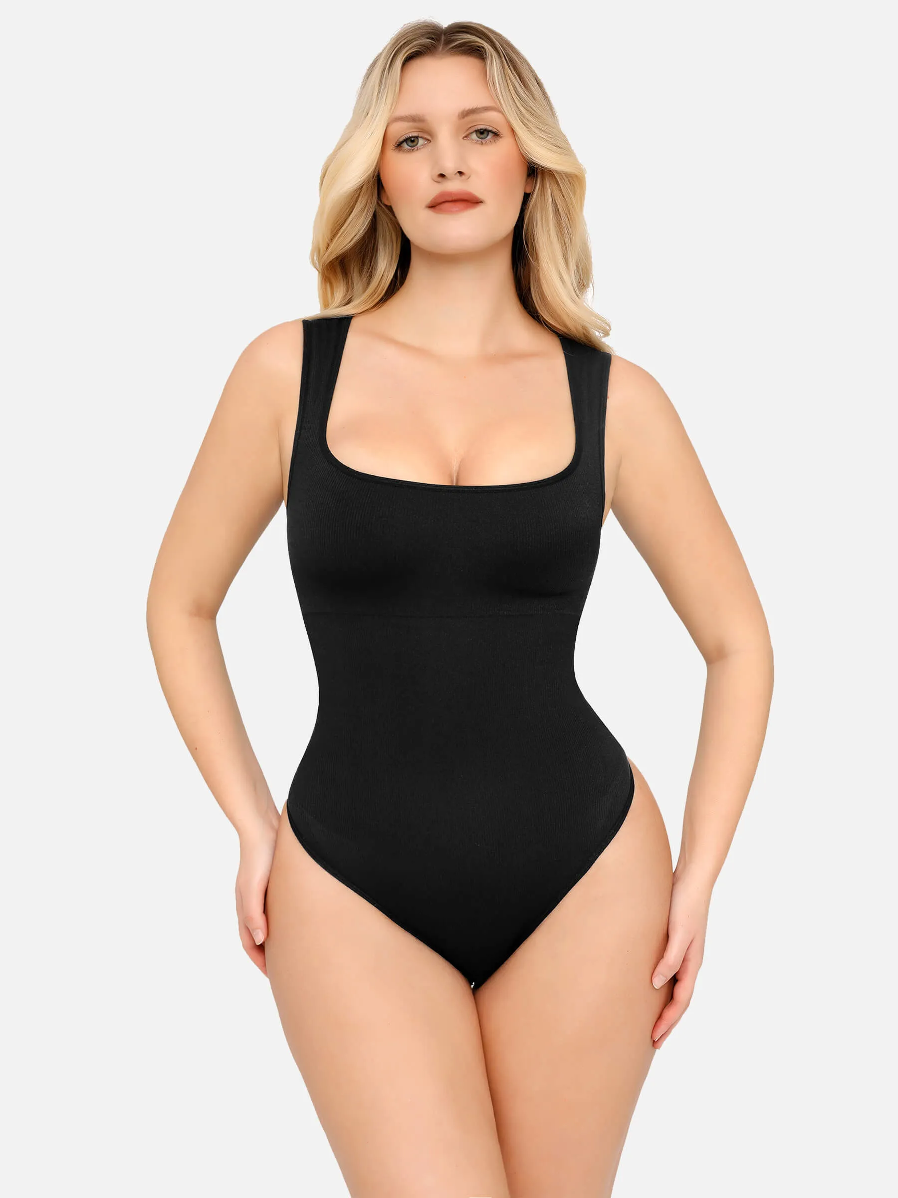 Feelingirl Square Neck Belly Smoothing Thong Bodysuit
