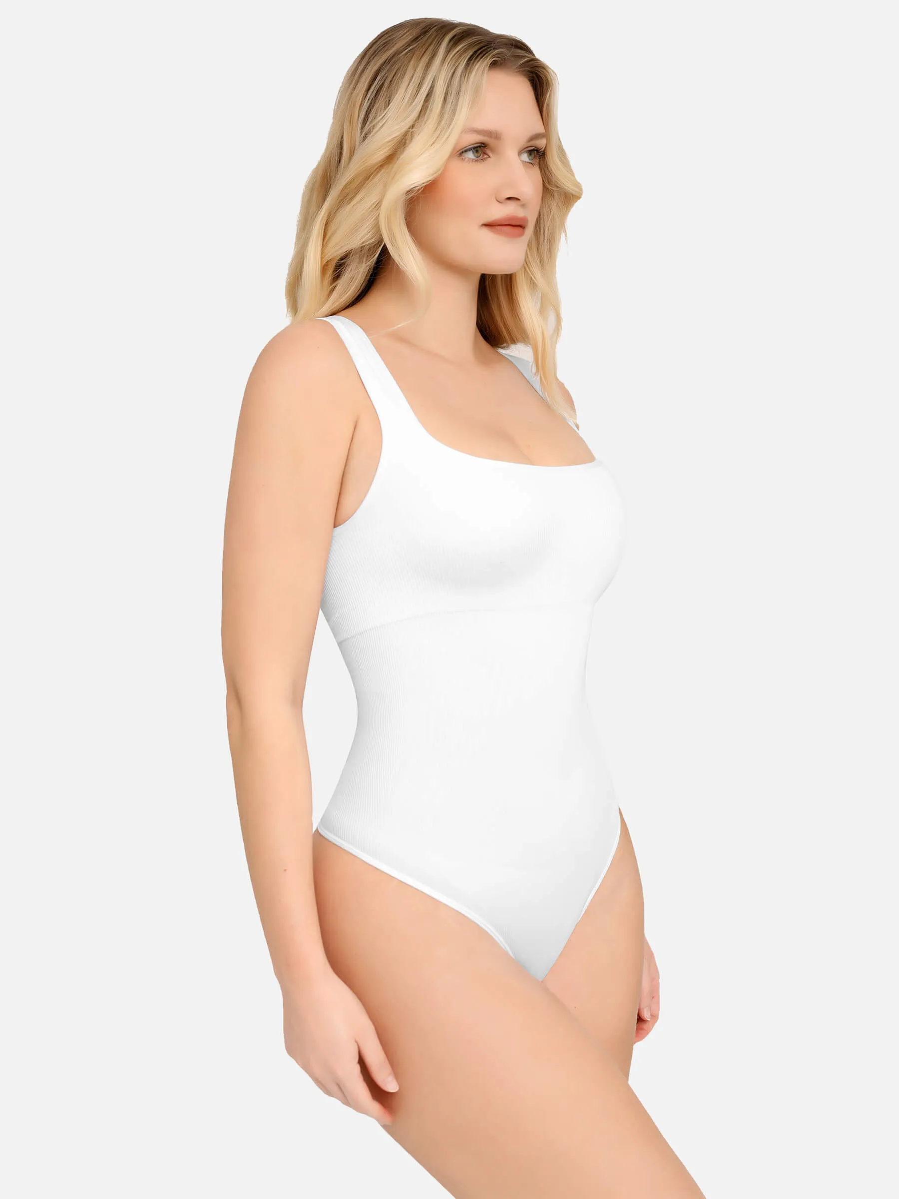 Feelingirl Square Neck Belly Smoothing Thong Bodysuit