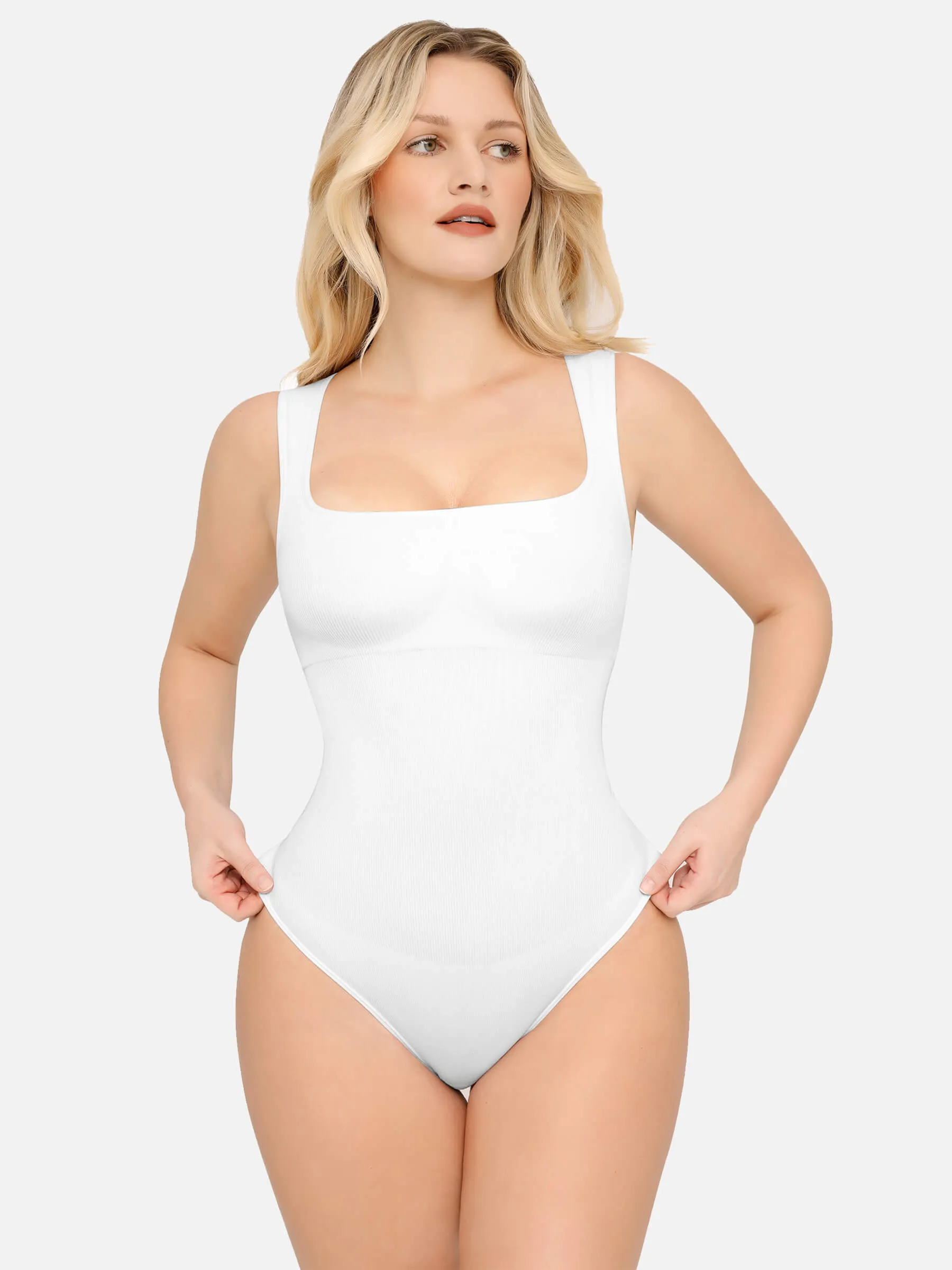 Feelingirl Square Neck Belly Smoothing Thong Bodysuit