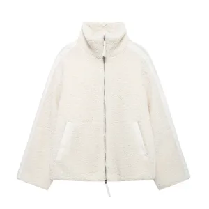 Fleece Fashion Loose Sporty Panelled Jacket
